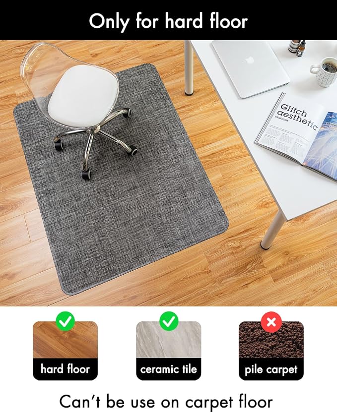 BARoyal Office Chair Mat for Hardwood Floor Under Desk Computer Rolling Chair Mat for Wood/Tile Floor Non-Slip Heavy Duty Desk Rug PVC Plastic Hard Floor Protector 45" x 53"(Gravel)