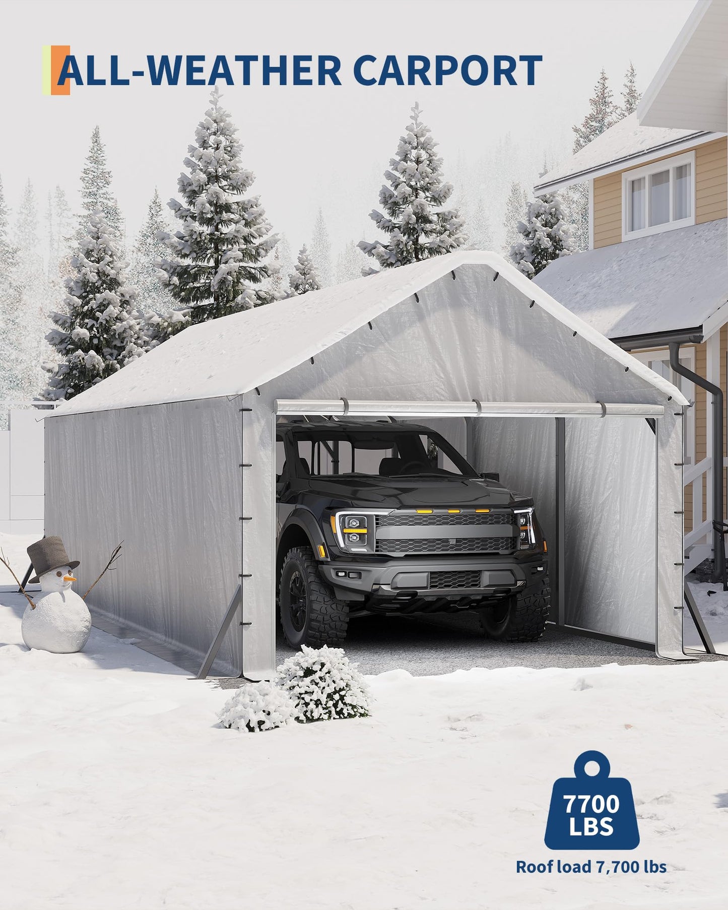 GarveeLife 11'x20'x9' Vertical Roof Metal Carport, Enclosed Car Ports with Heavy Duty Steel Frame, for All-Weather, for Full-Size Pickup Trucks, Boats, and Tractors