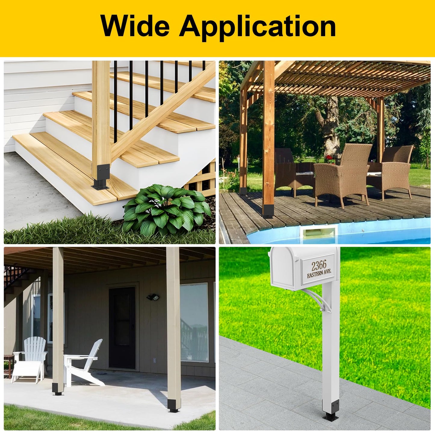 4"x 4" Concrete Post Base, 2Pcs Stainless Steel Adjustable Post Anchor Bracket (Internal 3.5 x 3.5), U-Shape Wood Post Base Holder for Pavilion Deck Porch Handrail Railing Support