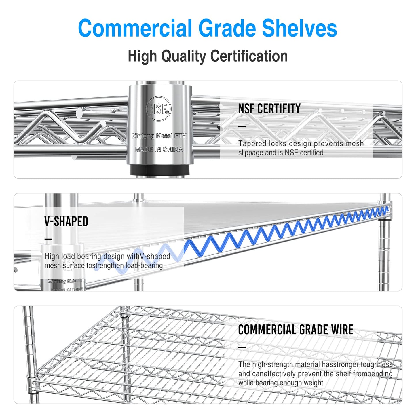 5 Tier 7500lbs Capacity NSF Metal Shelf Wire Shelving Unit, Heavy Duty Adjustable Storage Rack with Wheels & Shelf Liners for Commercial Grade Utility Steel Storage Rack, Chrome - 82"H x 60"L x 24"D