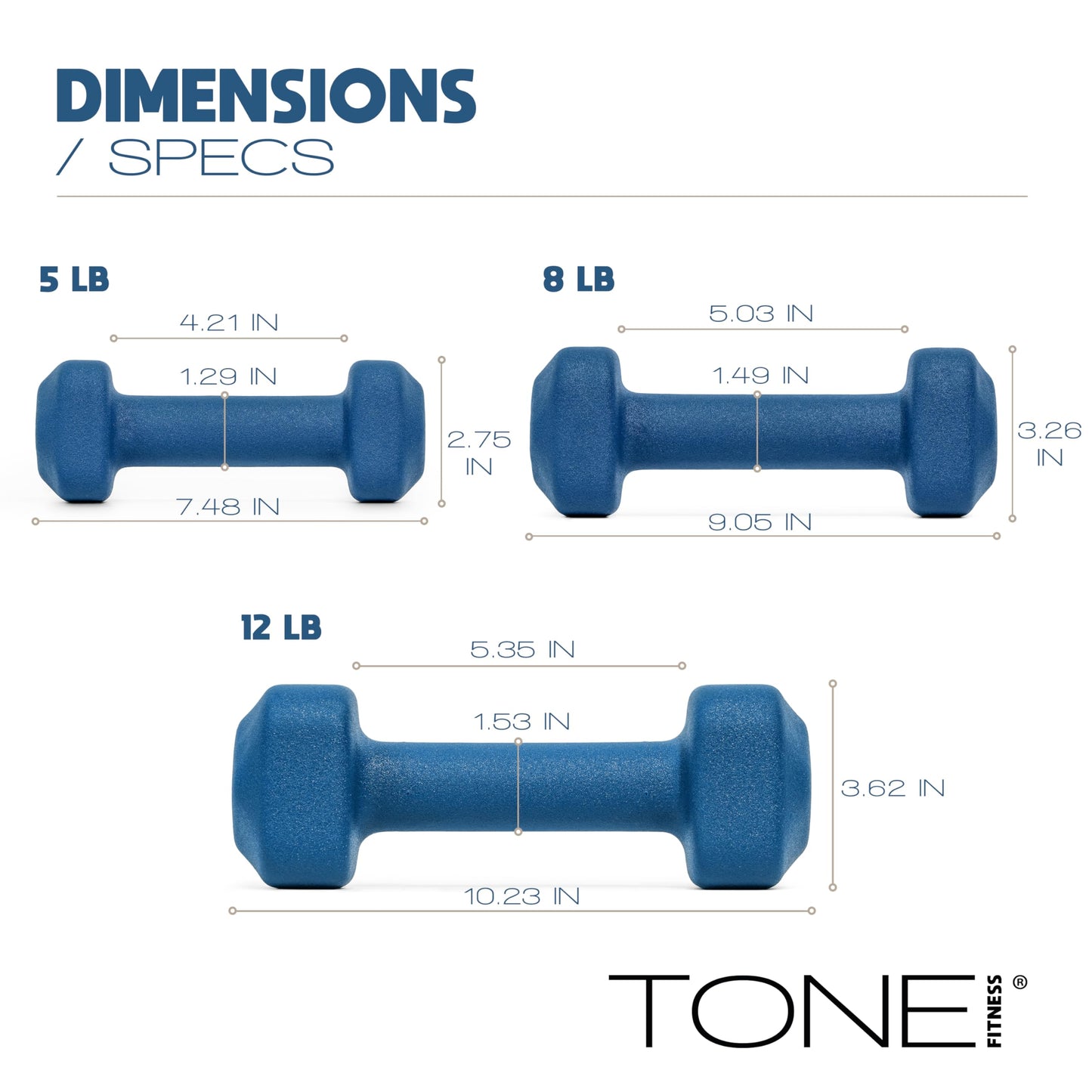 Tone Fitness 50 LB Neoprene Dumbbell Set with Storage Rack – Non-Slip, Anti-Roll Hand Weights for Home Gym Workouts - Mixed Colors | Purple, Blue and Black