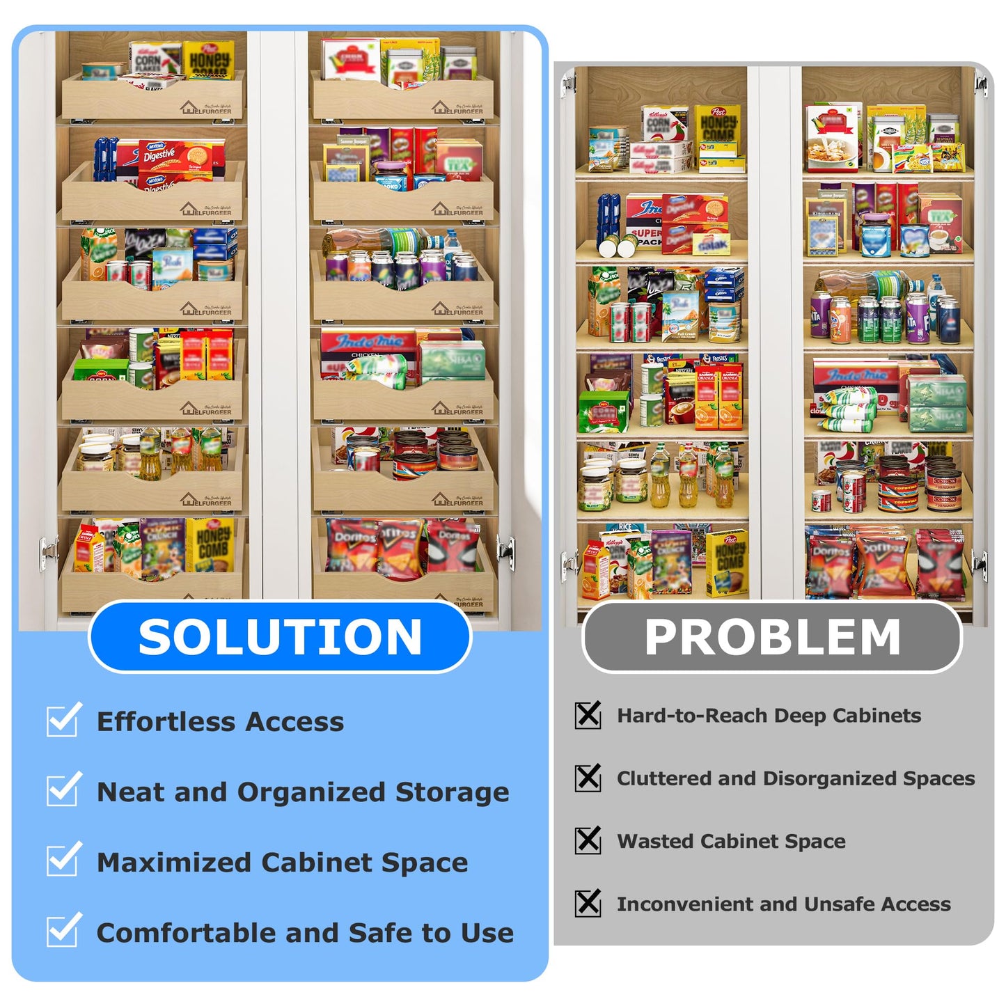 WelFurGeer Soft Close Pull Out Drawers for Cabinets, 14" W x 21" D Pull Out Cabinet Drawer with Heavy Duty Slides, Pull Out Cabinet Organizer, Cabinet Roll Out Drawers, Pull-Out Home Organizers