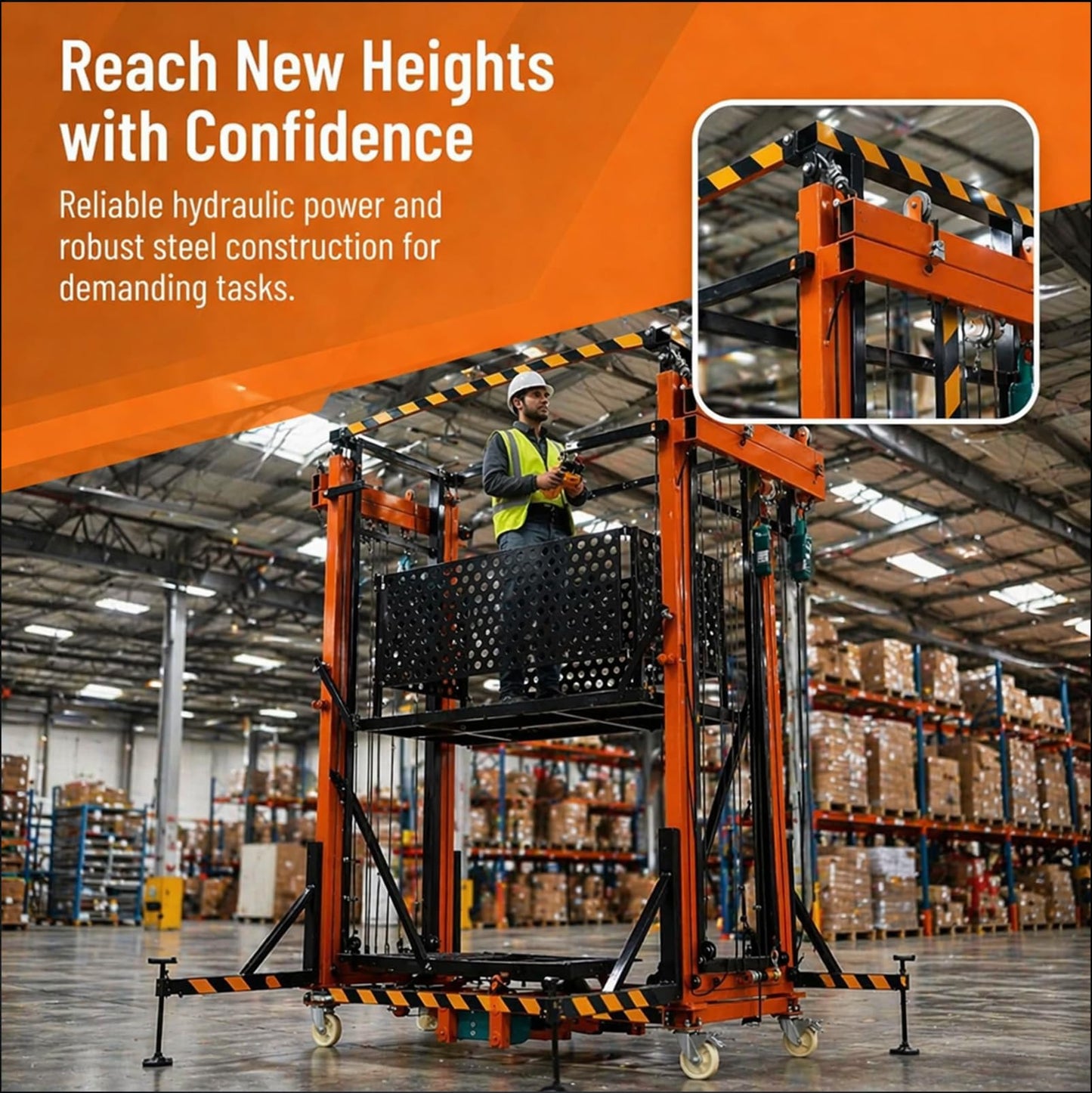 1100 lbs Electric Scaffolding Lift Platform, 16.4 FT Vertical Lift, Heavy Duty Electric Aerial Work Platform for Construction, Lighting, Painting & Roof Maintenance (CE Certified)(6.5)