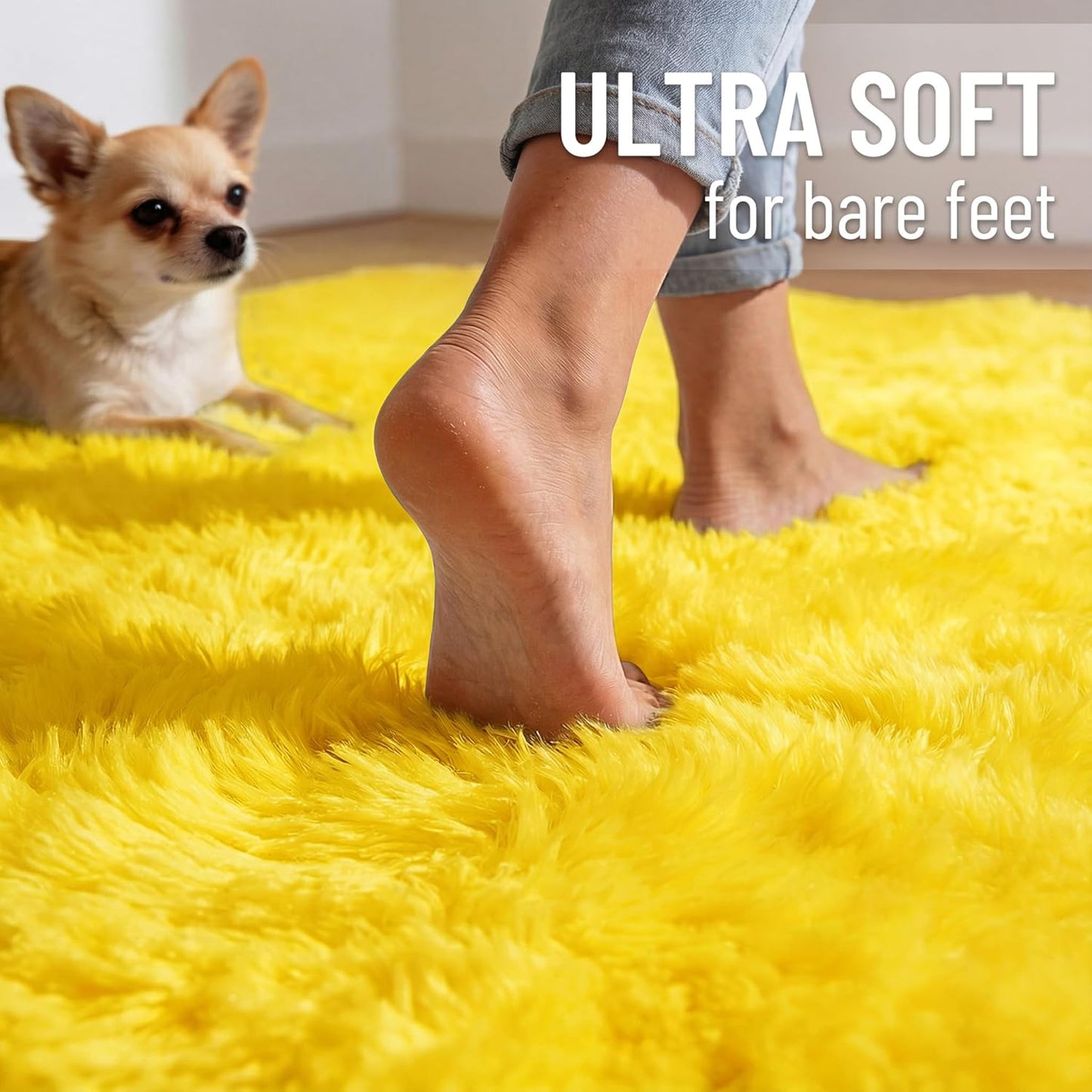 OLANLY Soft Fluffy Shaggy Runner Rug - Machine Washable 2x6 for Hallway, Bedroom, Nursery | Yellow Home Decor