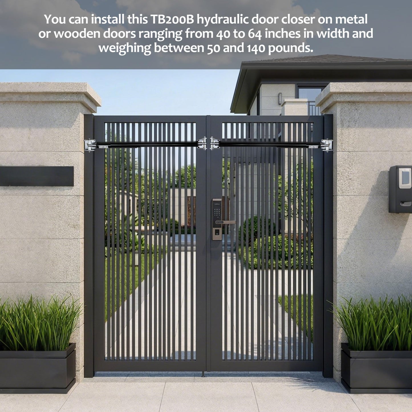 TB200b Heavy Duty Hydraulic Gate Closer for 60–140 lb Gates – Adjustable Closing Speed, Fits 40–64 Inch Gates – Ideal for Farm, Backyard, Pool, and Property Fencing (Black)