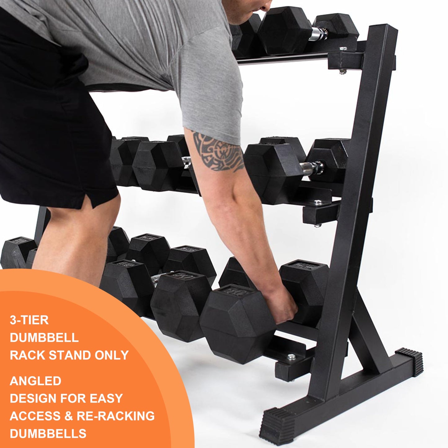 JDGG Dumbbell Rack Adjustable 3-Tier Weight Stand for Home Gym, 1100LB Capacity Heavy Duty Weight Storage Rack for Dumbbells, Kettlebells