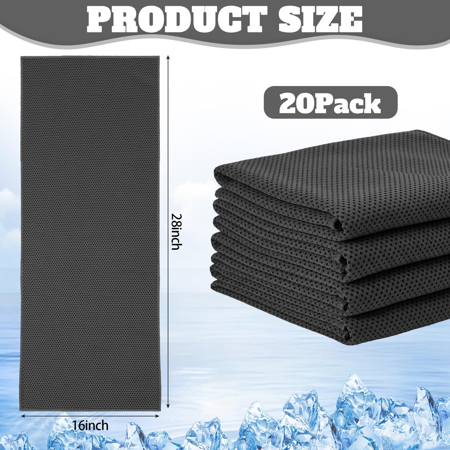 Honoson 20 Pack Cooling Towels Bulk 27 x 16 Inch Ice Breathable Soft Chilly Sweat Rag Cold Towels for Neck and Face for Hot Weather Yoga Gym Sport Running Golf Workout Fitness Camping(Dark Gray)