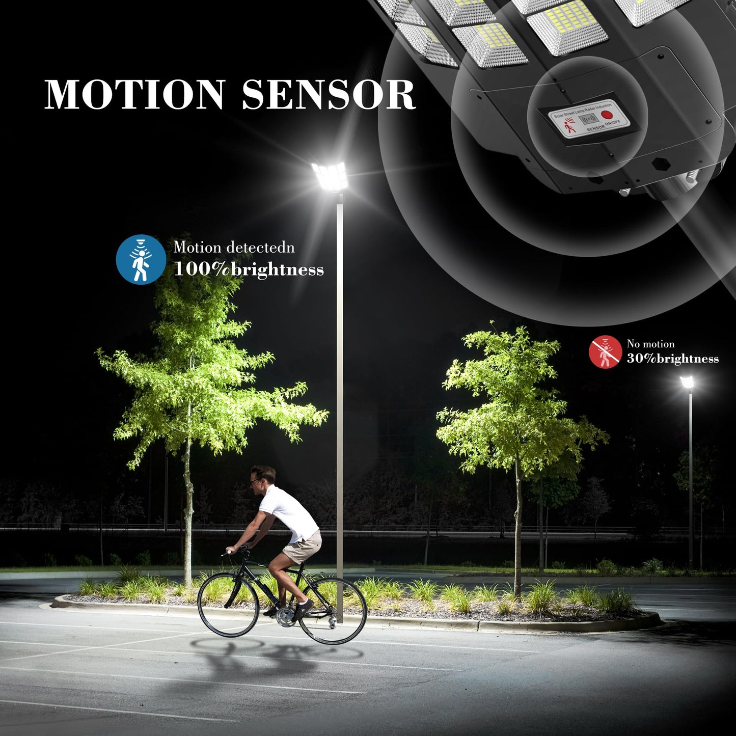 OKPRO 15000W Solar Street Light, 7000K Solar Lights Outdoor Waterproof Motion Sensor, Solar Security Light IP66 Waterproof, Solar Street Lights Outdoor Dusk to Dawn for Parking Lot, Yard, Farm