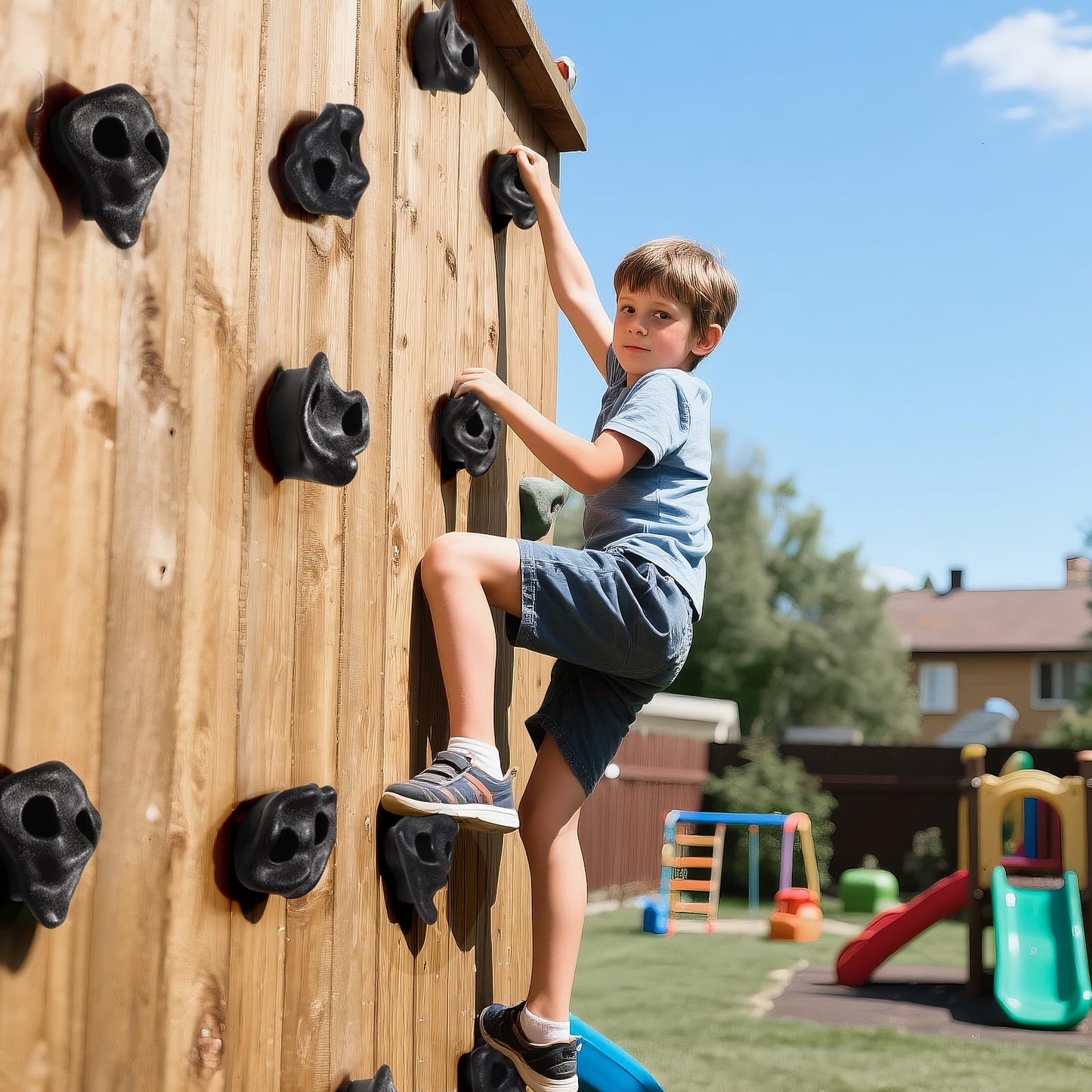18PCS Climbing Holds for Kids,Large Climbing Holds for Play Set, Rock Wall Climbing Kit with Hardware for Indoor and Outdoor Climbing, Swingset - Adult Rock Wall Holds with Mounting Hardware (Black)