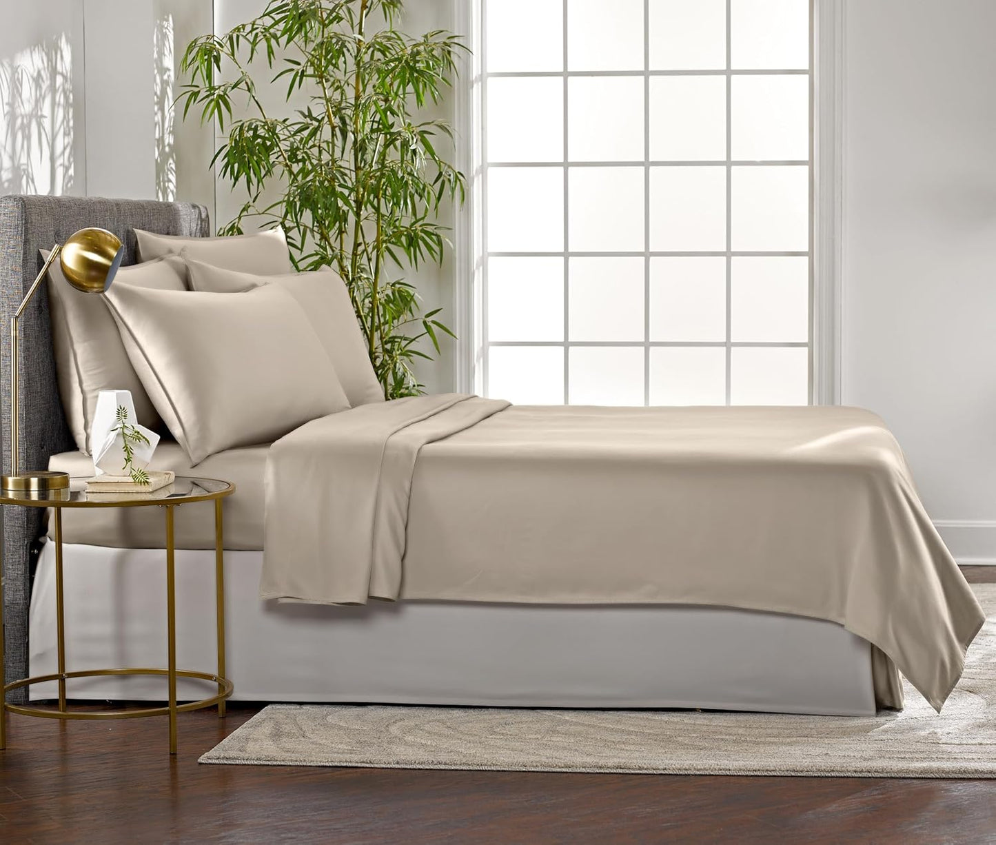 Pure Bamboo Queen Sheets - 100% Organic Viscose Bed Sheet Set | Luxuriously Soft & Cooling (Sand)