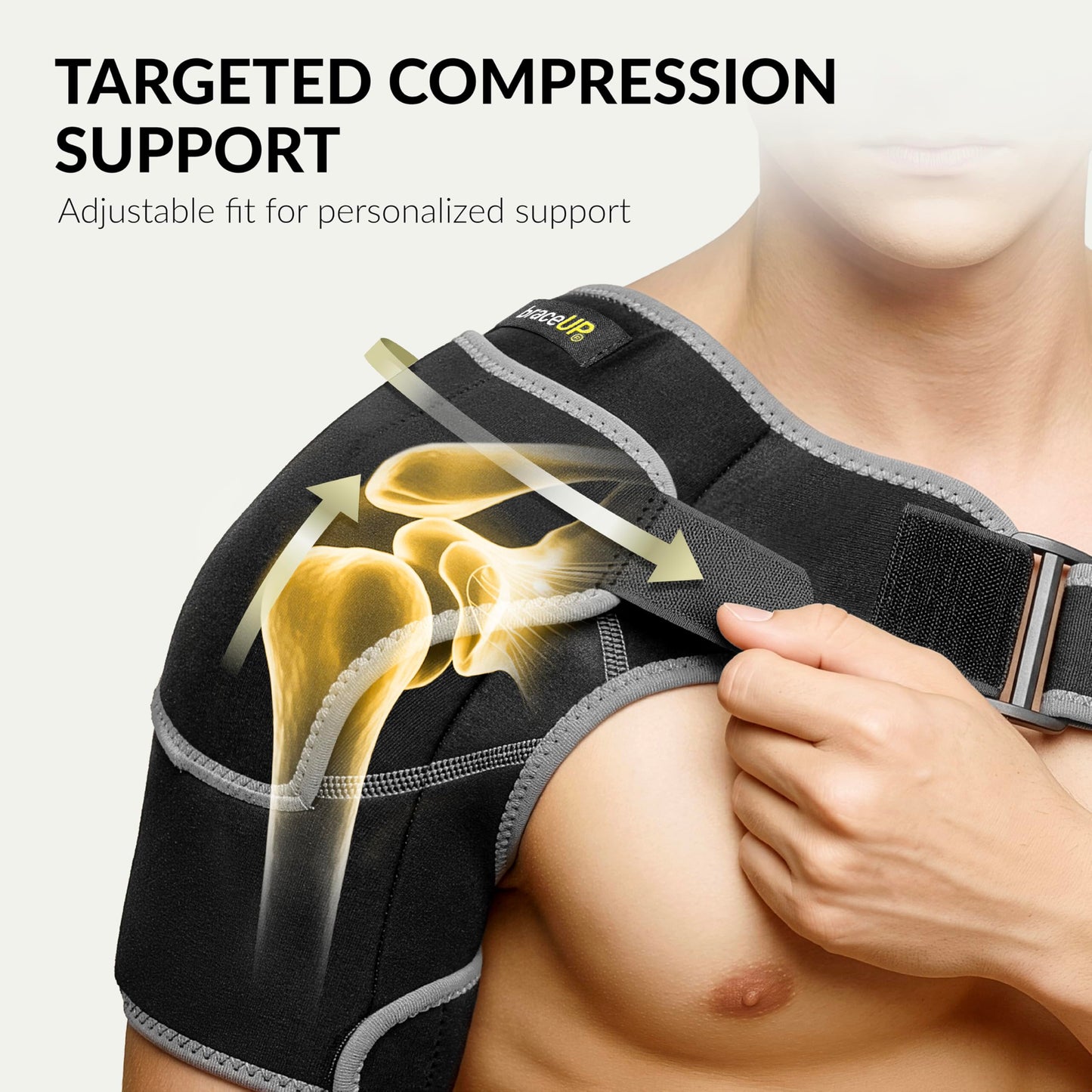 BraceUP Shoulder Brace with Adjustable Support and Ice Pad Pocket for Pain Relief, Rotator Cuff Recovery, and Injury Prevention - Ideal for Men and Women, One Size Fits Most