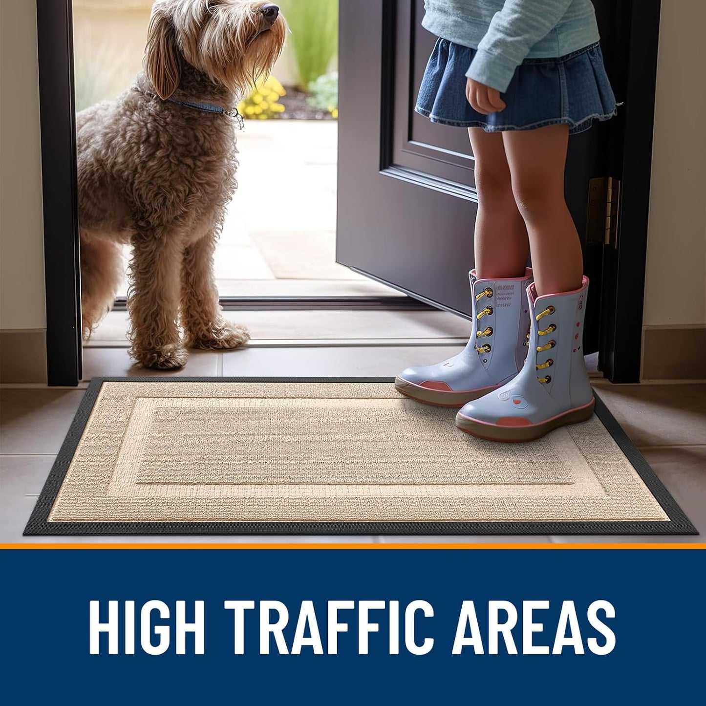 OLANLY Waterproof Front Door Mat - All-Season Indoor/Outdoor Doormat | Sturdy Natural Rubber, 47x23, Off-White