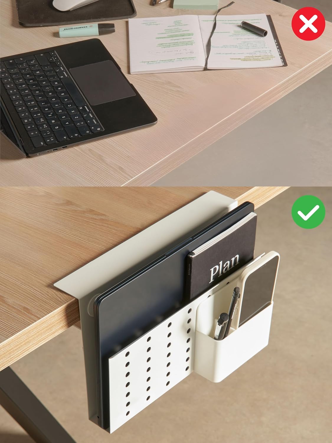 GAROOD Laptop Side Storage Vertical Stand Under Desk top Storage Clamp On Desktop Shelf Hanging Desk Organizer Computer