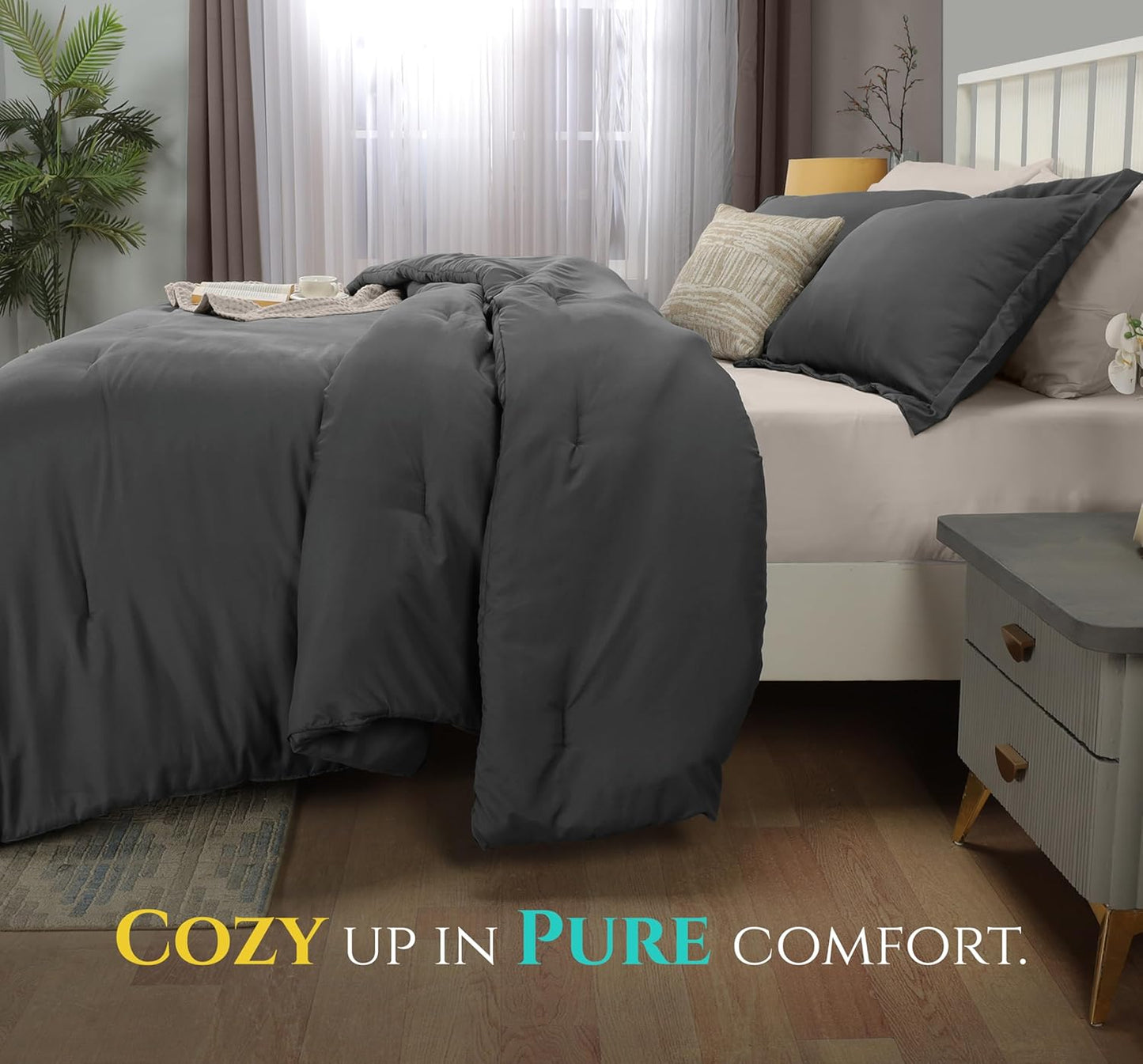 Utopia Bedding Queen Comforter Set - 3 Piece Grey Down Alternative Soft Bed Set | 88 x 88 Inches Comforter & 2 Pillow Shams