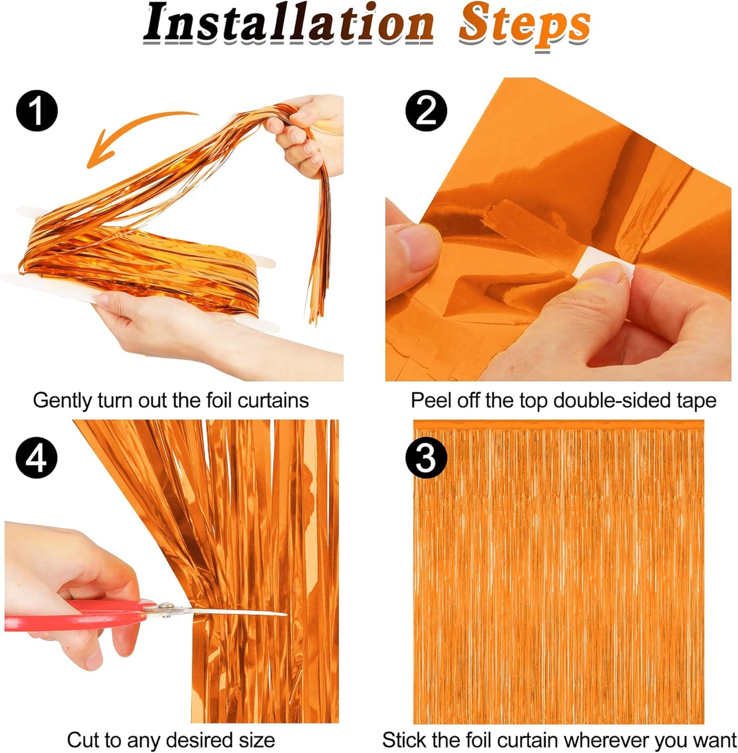 Skiennix 2 Pack Backdrop Curtains - 3.28 FT x 7.05 FT Orange Tinsel Foil Curtains for Parties & Events