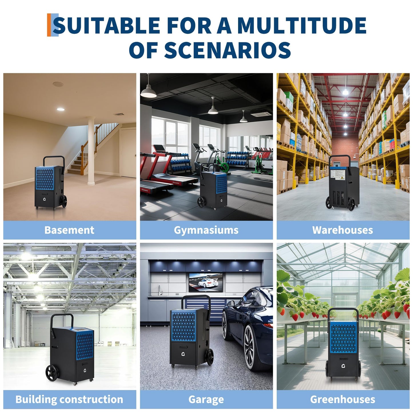 105 Pints Commercial Dehumidifier, Drain Hose, Timer, 4 Wheels, Large Capacity Dehumidifier for Basement, Ideal for Flood Repair, Warehouse, Factory, 110V/60Hz/520W, US Standard