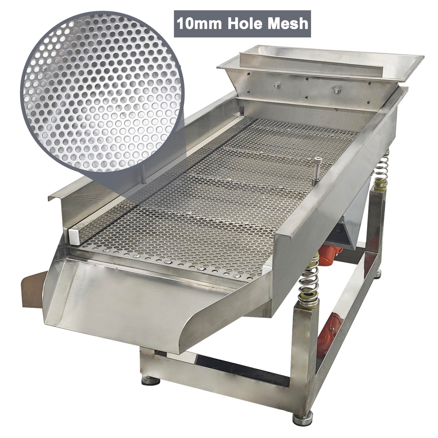TECHTONGDA Straight Vibrating Sieve Screen Shaker Electric Linear Sifter Machine Stainless Steel One Layer Two Motor 10mm Round Hole Screen Size 40 * 13.8inch