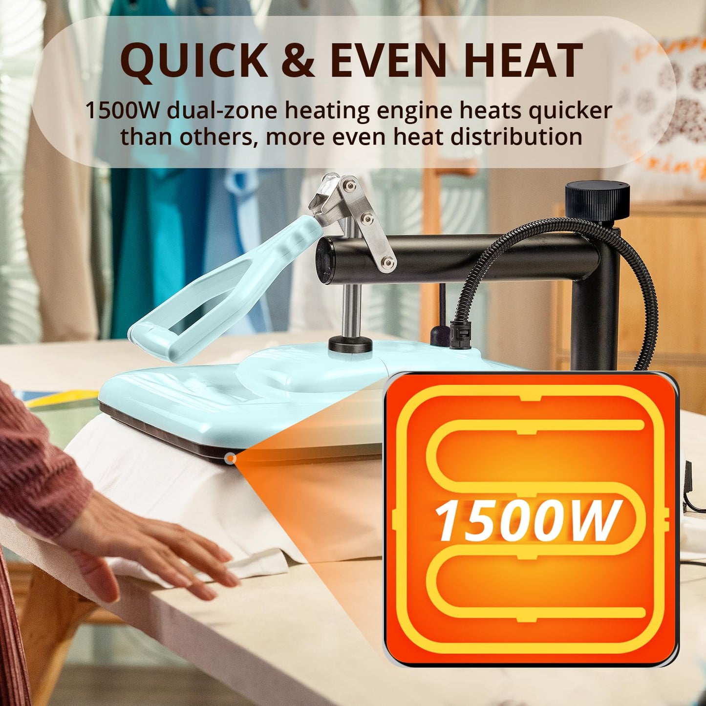 HTVRONT Heat Press Machine for T Shirts - 15x15 Swing Away Shirt Press Machine - Professional Heat Press for Sublimation, Vinyl, Heat Transfer Projects, Heats Up Fast & Distribute Heat Evenly (Blue)