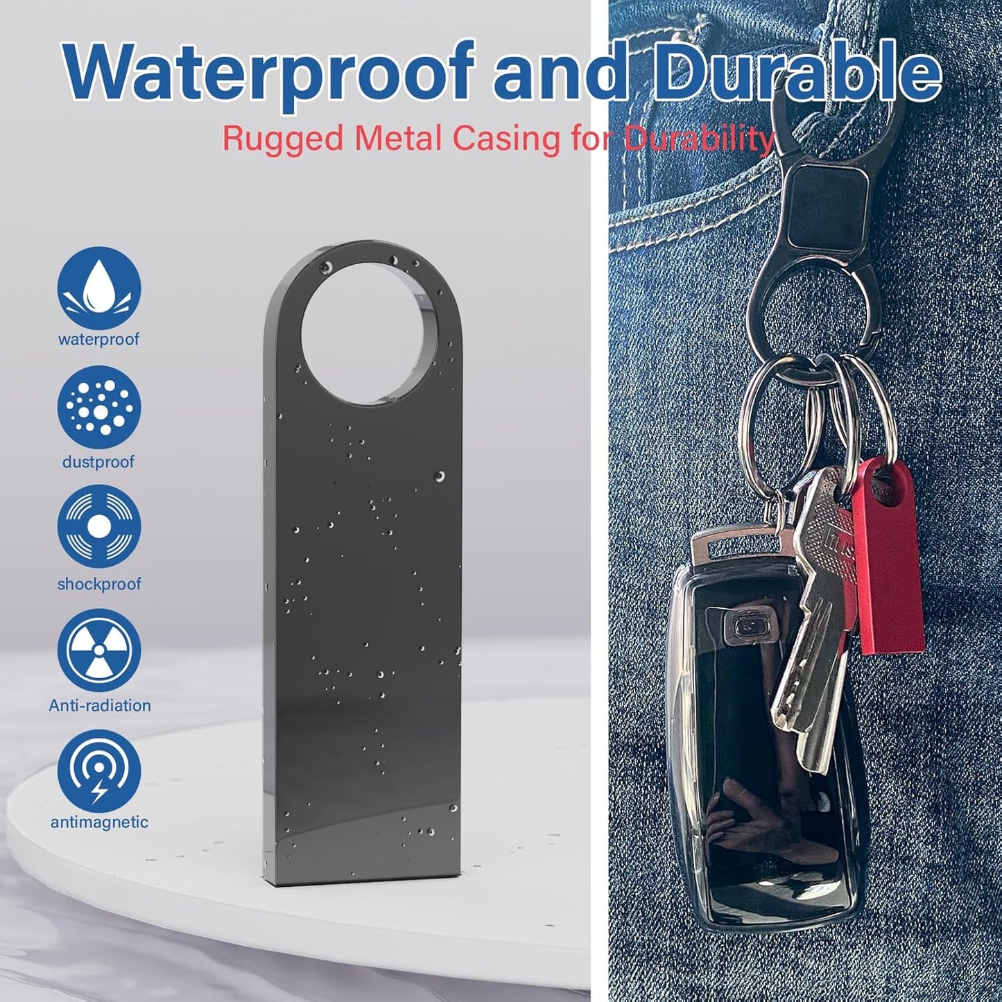Wooolken 16GB 2 Pack 2.0 USB Flash Drive with Keychains, Sleek Metal USB Thumb Drives Memory Stick for PC Laptop