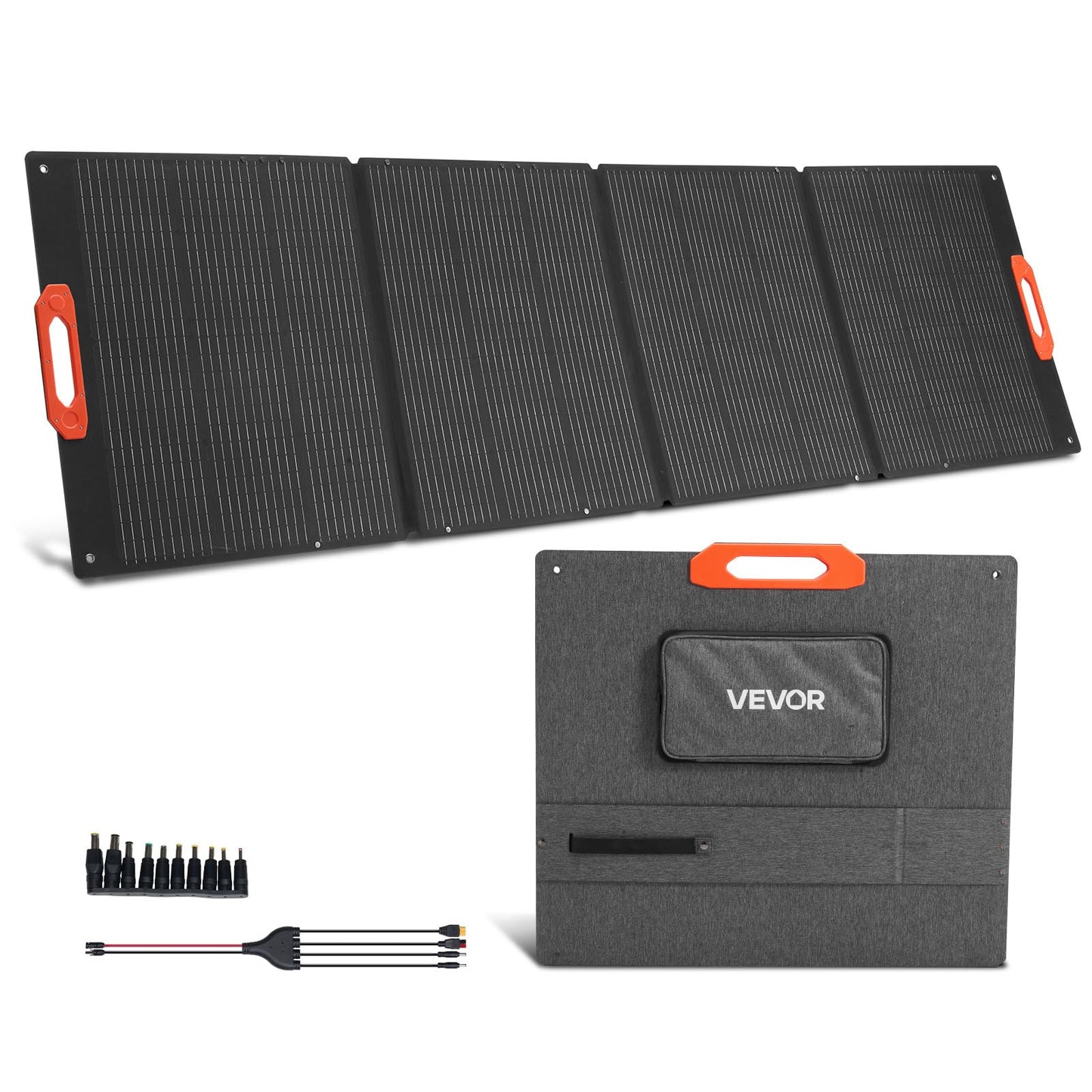 VEVOR 300W Foldable Monocrystalline Solar Panel, 23% High-Efficiency Portable Mono Solar Panel Charger with MC4 Output & 10-in-1 DC Adapters, IP67 Waterproof for Power Stations, Camping, Hiking Trips
