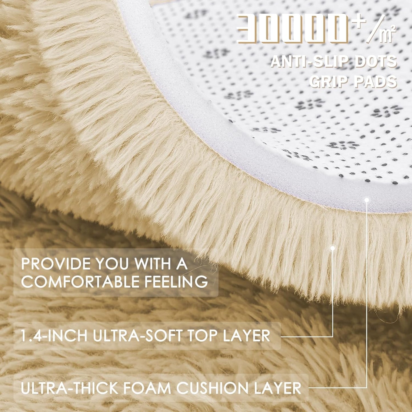 OLANLY Cream Round Area Rug - Soft, Fluffy, Machine Washable 8 ft Circle Carpet for Bedroom & Living Room Decor