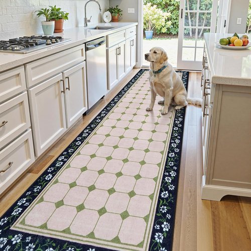 Anidaroel Non-Slip Washable 3x10 Hallway Runner Rug - Soft Floral Design, Stain Resistant, Green