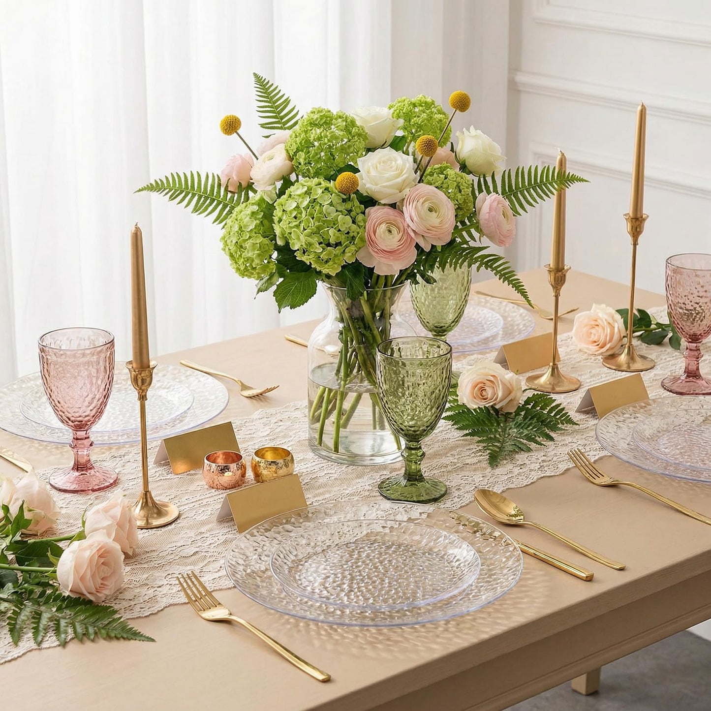 Rubtlamp 60Pcs Plastic Plates, Clear Disposable Plates, Hammered Heavy Duty Plastic Platos, Fancy Disposable Platos Include 30 Clear Dinner Plate, 30 Salad Plate For Bridal Spring