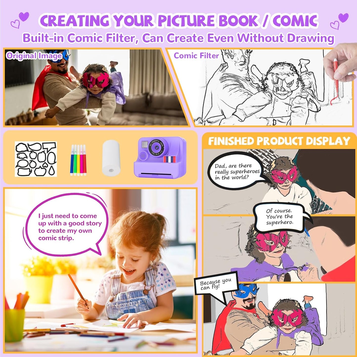 Yosfeng 3 4 5 6 7 8 9 10 2.4 Inch 3-12 32 Instant Print Camera for Kids - Christmas Birthday Girls Gifts for Age Year