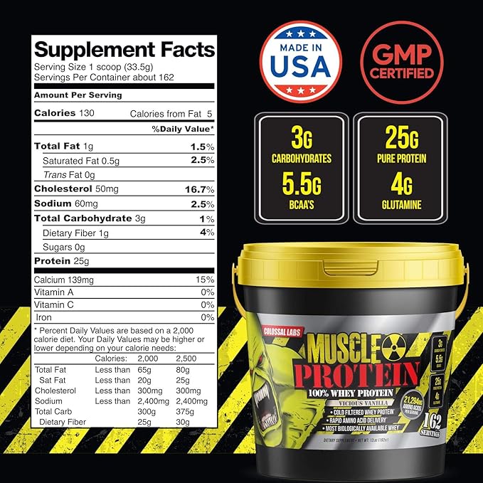 Muscle Whey Protein Flavored Protein Powder, 25,000mg Amino Acids/Serving, Cold Filtered(Packaging May Vary) (12 Pound (Bucket), Vanilla)