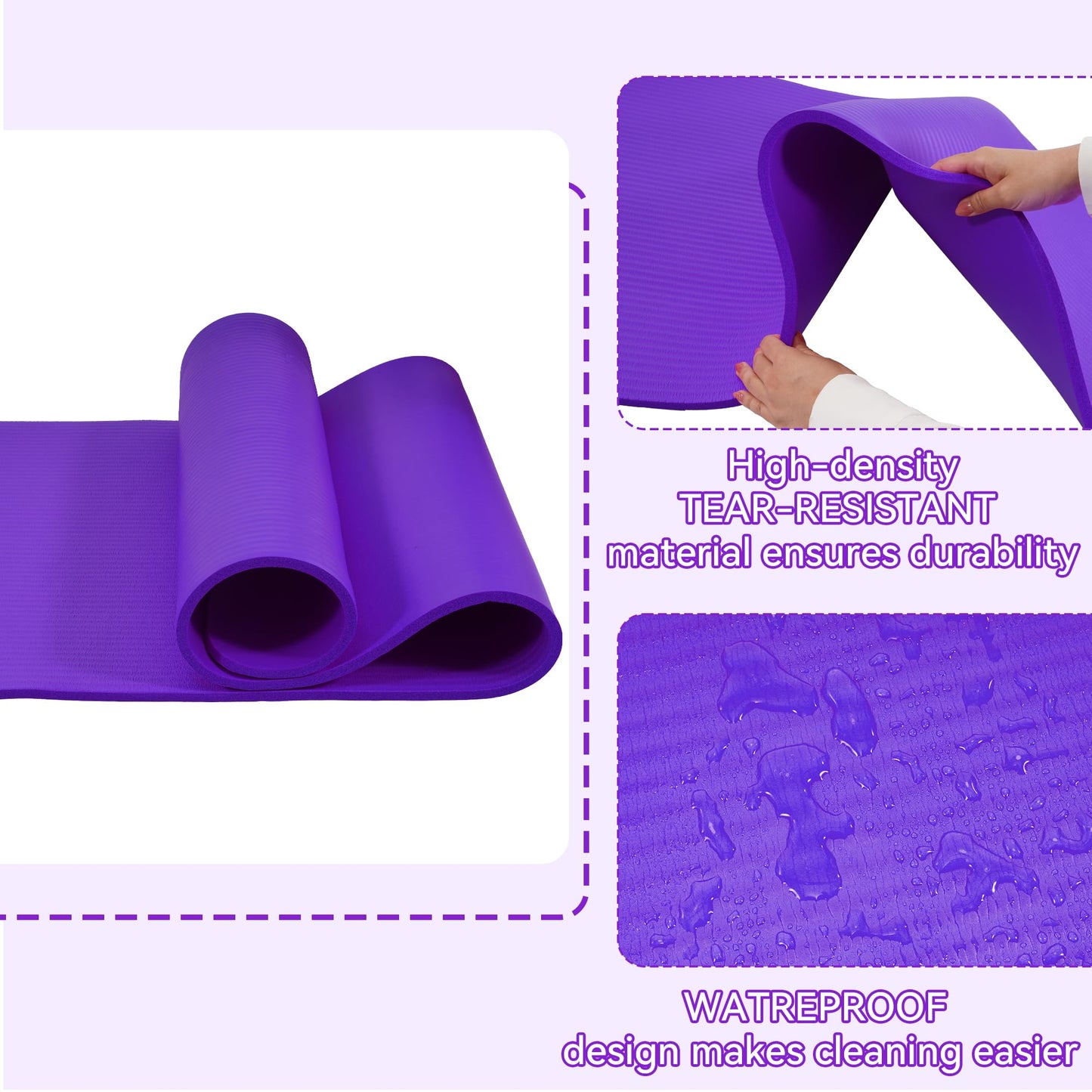 Fitvids 1/2-Inch Thick High Density Foam Exercise Yoga Mat with Carrying Strap, For Cushioning The Body Against Hard Floors, Purple