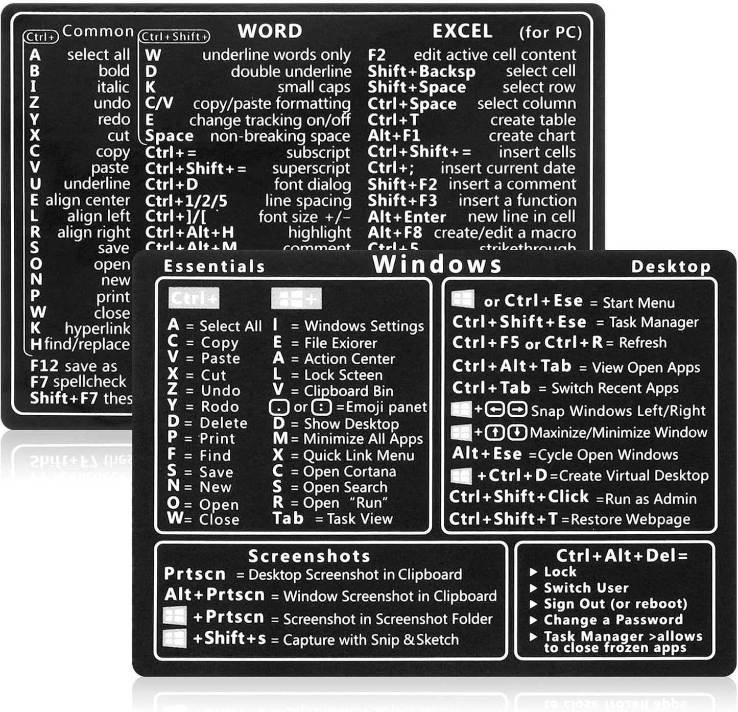 GEEHUA 2 Pcs Laptop Shortcuts Stickers, Word/Excel Quick Reference Guide Keyboard Shortcut Stickers Notebook PVC
