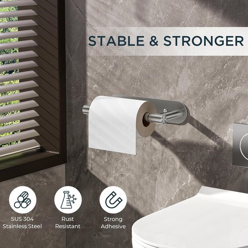 FORIOUS Toilet Paper Holder - Rustproof Stainless Steel Pivoting Design | Adhesive or Screw Mount, 2 Pack Brushed Nickel