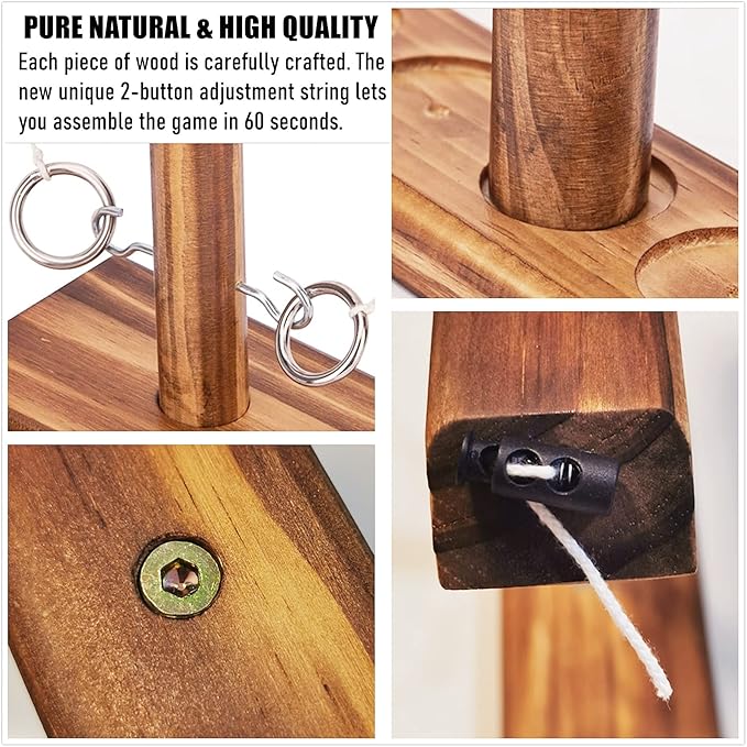 Hook and Ring Game with Shot Ladder, Ring Toss Game for Adults, Wooden Ring Hook Tossing Game Yard Games, Indoor Outdoor Games for Adults Party