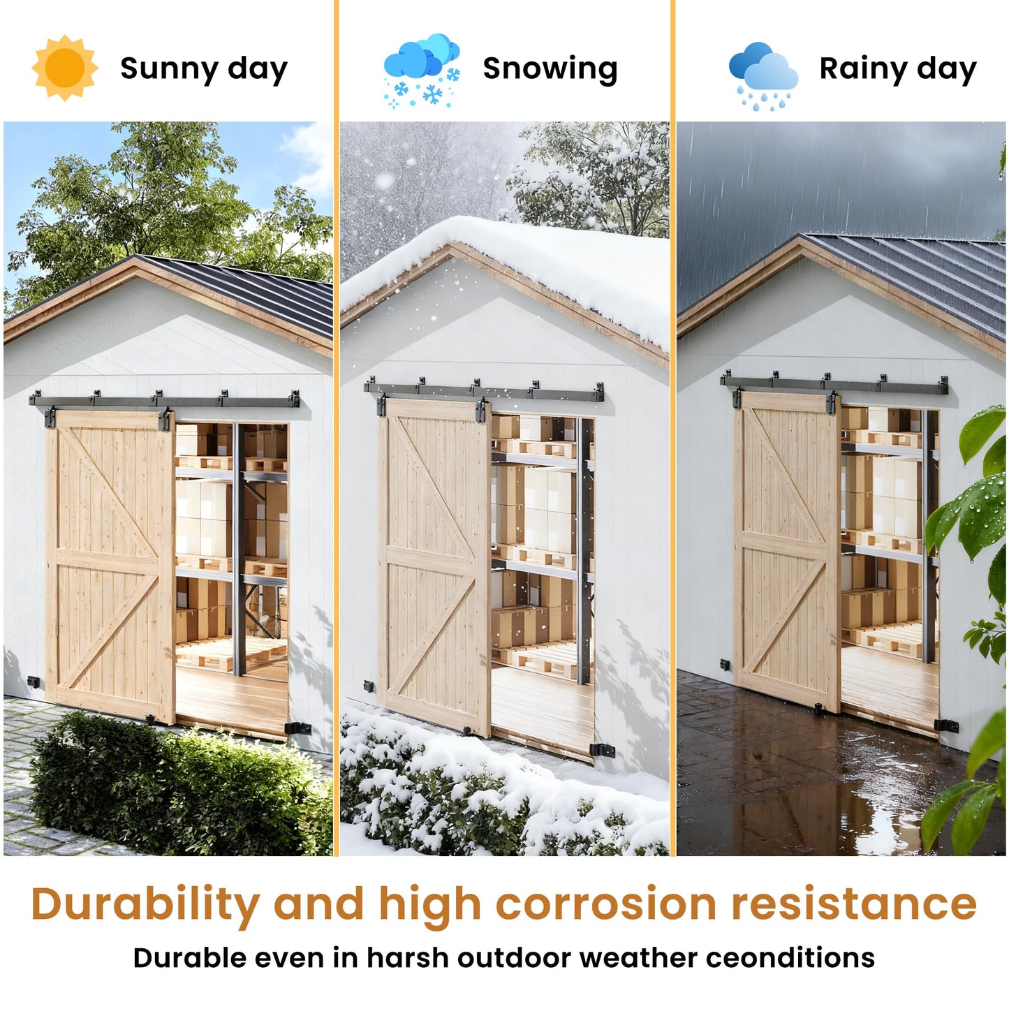SmartStandard 20FT Exterior Sliding Barn Door Hardware Kit, Box Rail Barn Door Track Kit for Outdoor Use, 450lb Capacity Heavy Duty Wall Mount Kit, Fix Double 60" Door