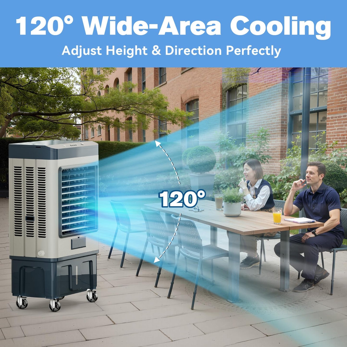 Auertech 48" 6500CFM Swamp Cooler Outdoor, 19 Gal Large Swamp Cooler Air Conditioner with 120°Oscillation, 3 Speed, 8 Ice Pack, Metal Frame Portable Evaporative Air Cooler for Garage, Warehouse