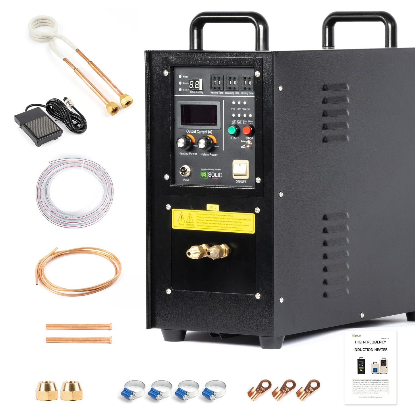 U.S. Solid 15KW High Frequency Induction Heater Furnace, 30-80KHz Output, 220V Single Phase, MOSFET & IGBT Inverter System, 16:1 Turns Ratio, for Metal Melting & Heat Treatment