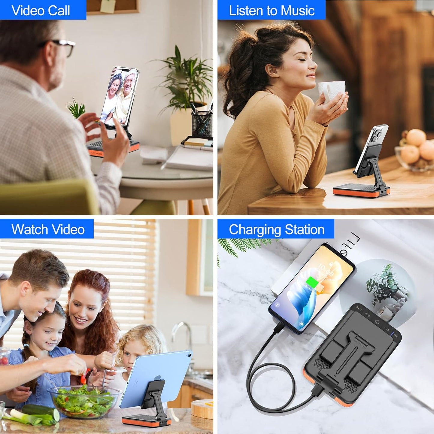 JTEMAN Bluetooth Speaker Phone Stand with Charging Function,Portable Foldable Slim Stand,Birthday Gifts for Men