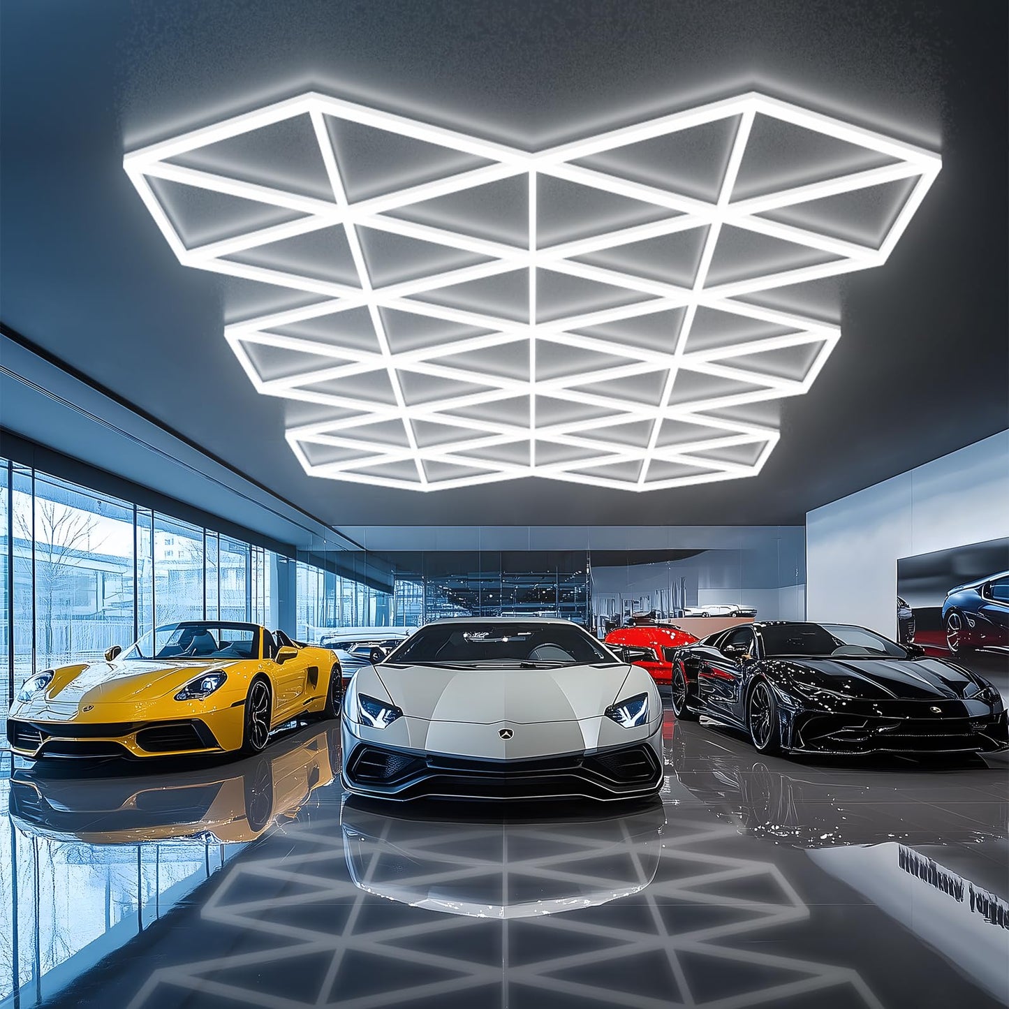 Triangle LED Garage Light - 71 Pack Hexagonal Lights, 710W 78100LM Super Bright Garage Ceiling Lights, Larger Size Honeycomb Light for Warehouse Workshop Gym Basement Car Care Wash Room