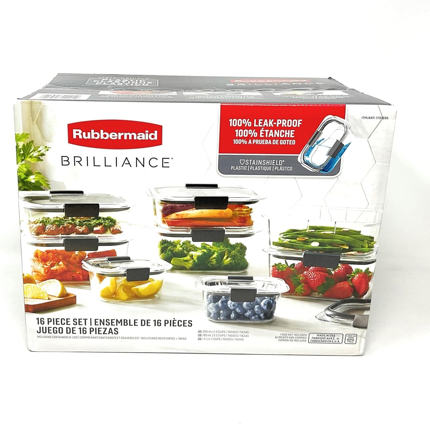 Rubbermaid Brilliance Food Storage Containers - 16-Piece Set with Airtight Lids for Freshness