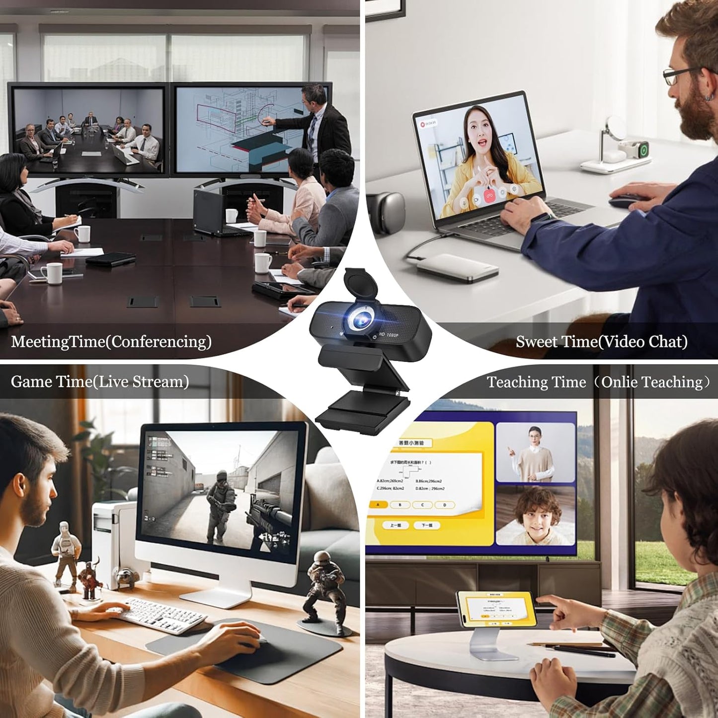SZGIARUY 1080P Computer-Style1 Full HD Webcam with Built-in Microphone and Rotatable Tripod, Privacy Cover, for Desktop