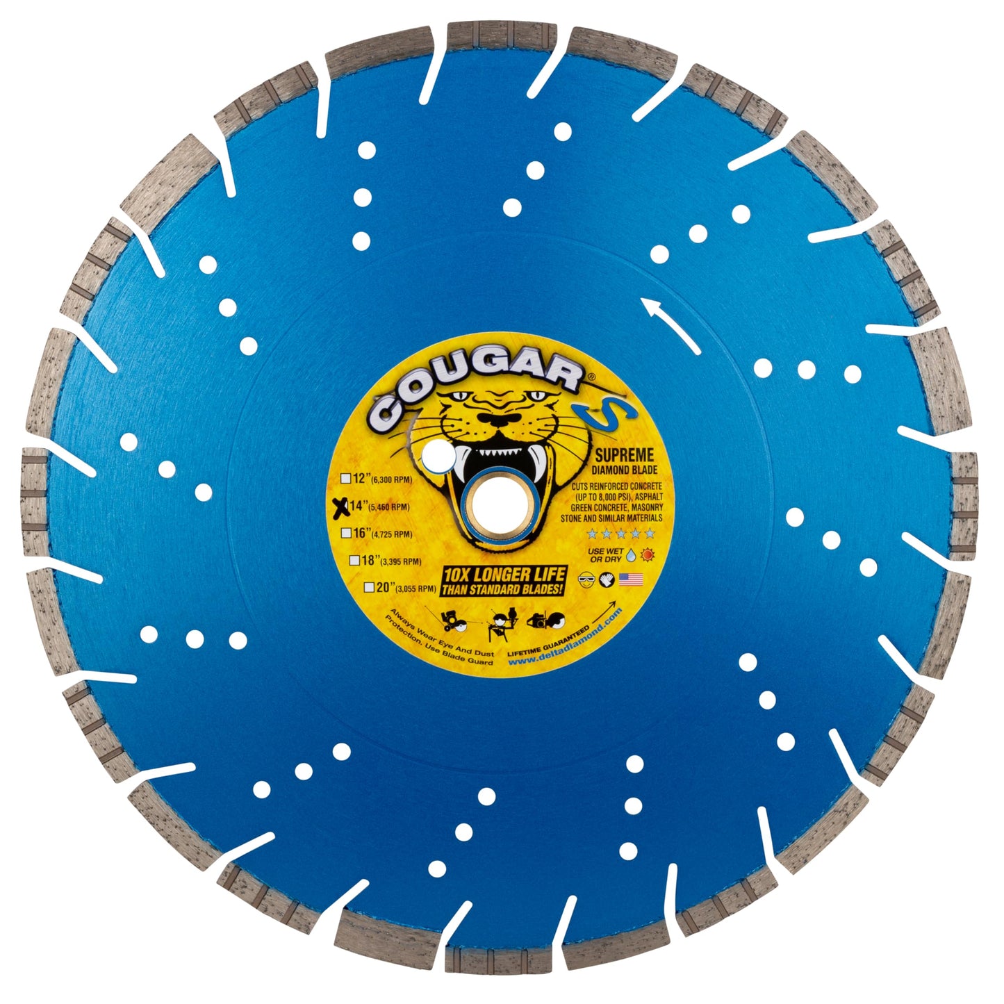 Cougar S 14 Inch 10-Pack Concrete Diamond Blade, Supreme Segmented Blade, Dry/Wet Fast Cutting High-PSI Concrete, Asphalt, Green Concrete, Stone, 1"-20mm Arbor