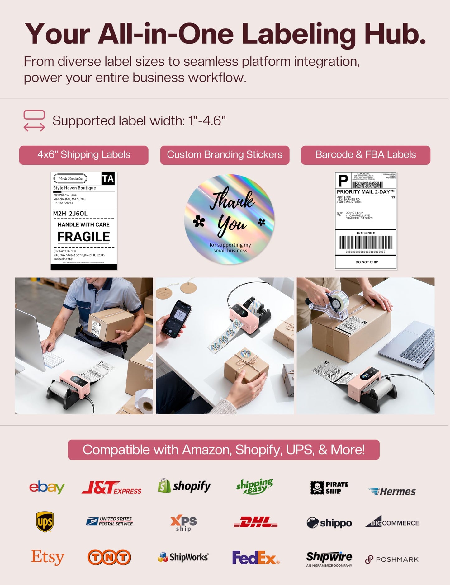 Phomemo 4x6 Shipping Label Printer with Touch Screen, Bluetooth Thermal Printer for Small Business, Auto Label Detection, 150mm/s High Speed, Compatible with Amazon, USPS, UPS, iOS Android Windows Mac