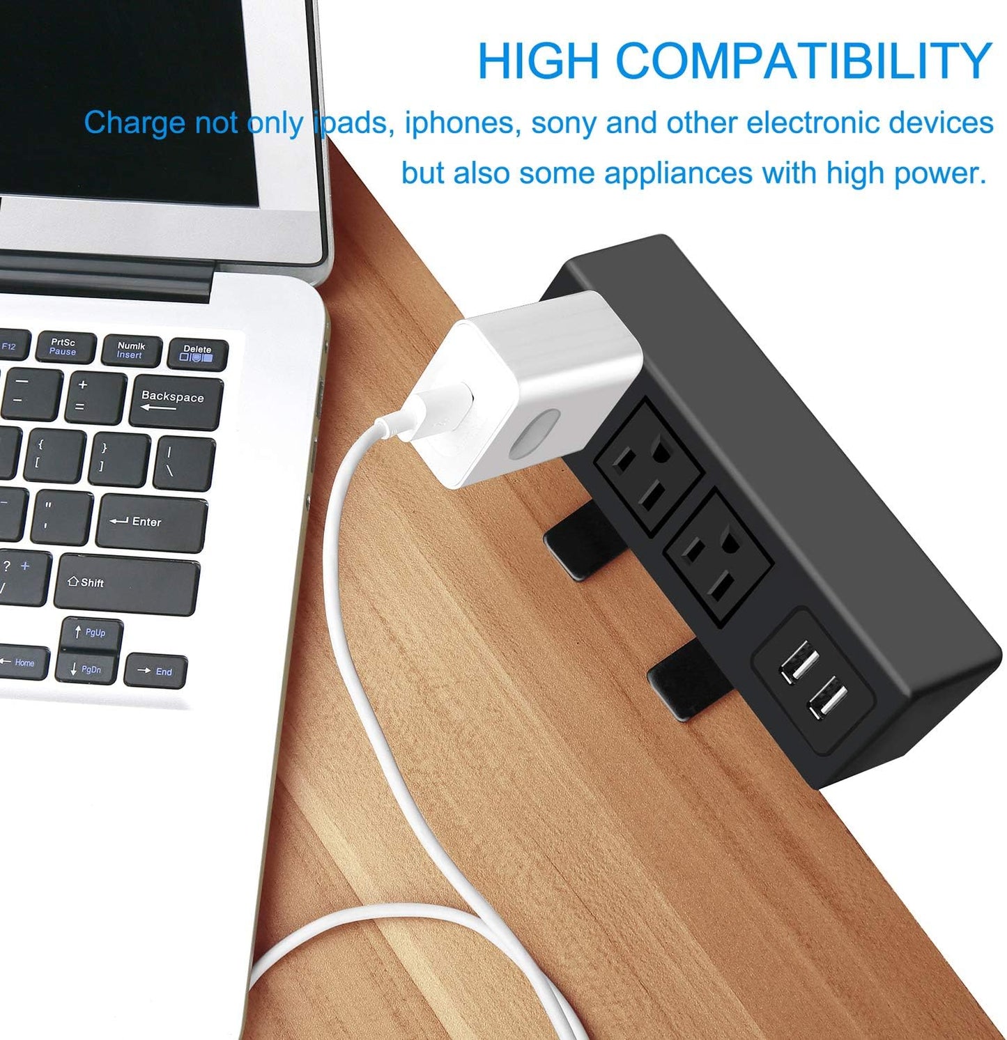 CCCEI 3 1200J. 125V 12A 1500W. Outlet Desk Clamp Power Strip with USB Ports, Desktop Power Strip Surge Protector Table