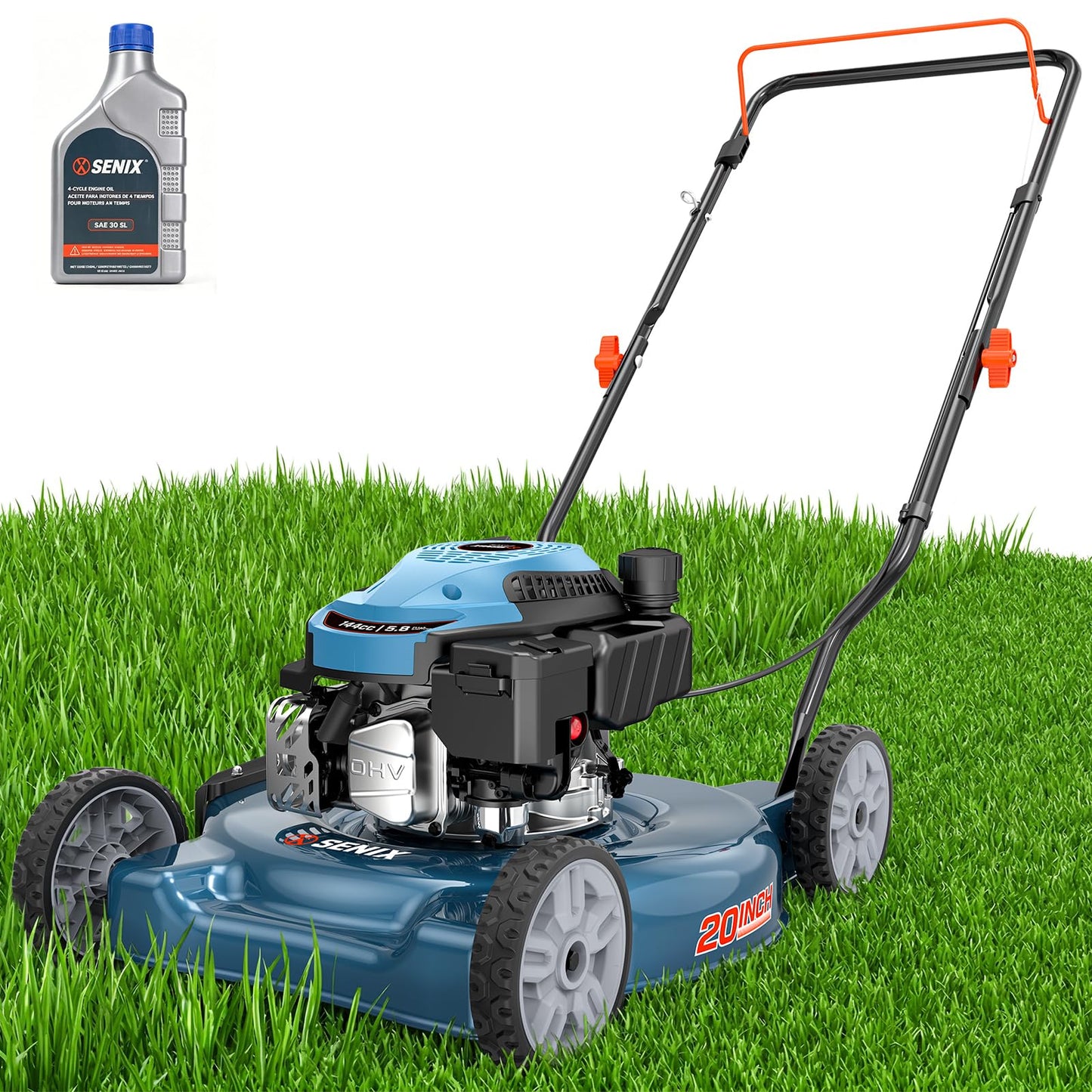 SENIX 20" Gas Lawn Mower, 144 cc Gas Powered Lawnmower, 4-Cycle Engine Walk-Behind Push Lawn Mowers, 3 Cutting Height, Lightweight,for Garden Yard