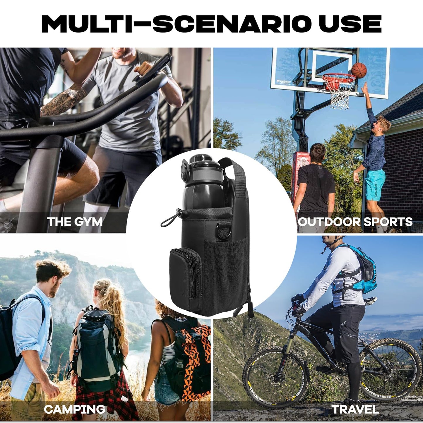 JACZZO Magnetic Gym Bag, Magnetic Water Bottle Holder & Small Gym Bag, Gym Gifts for Women and Men (Black, <40 OZ)