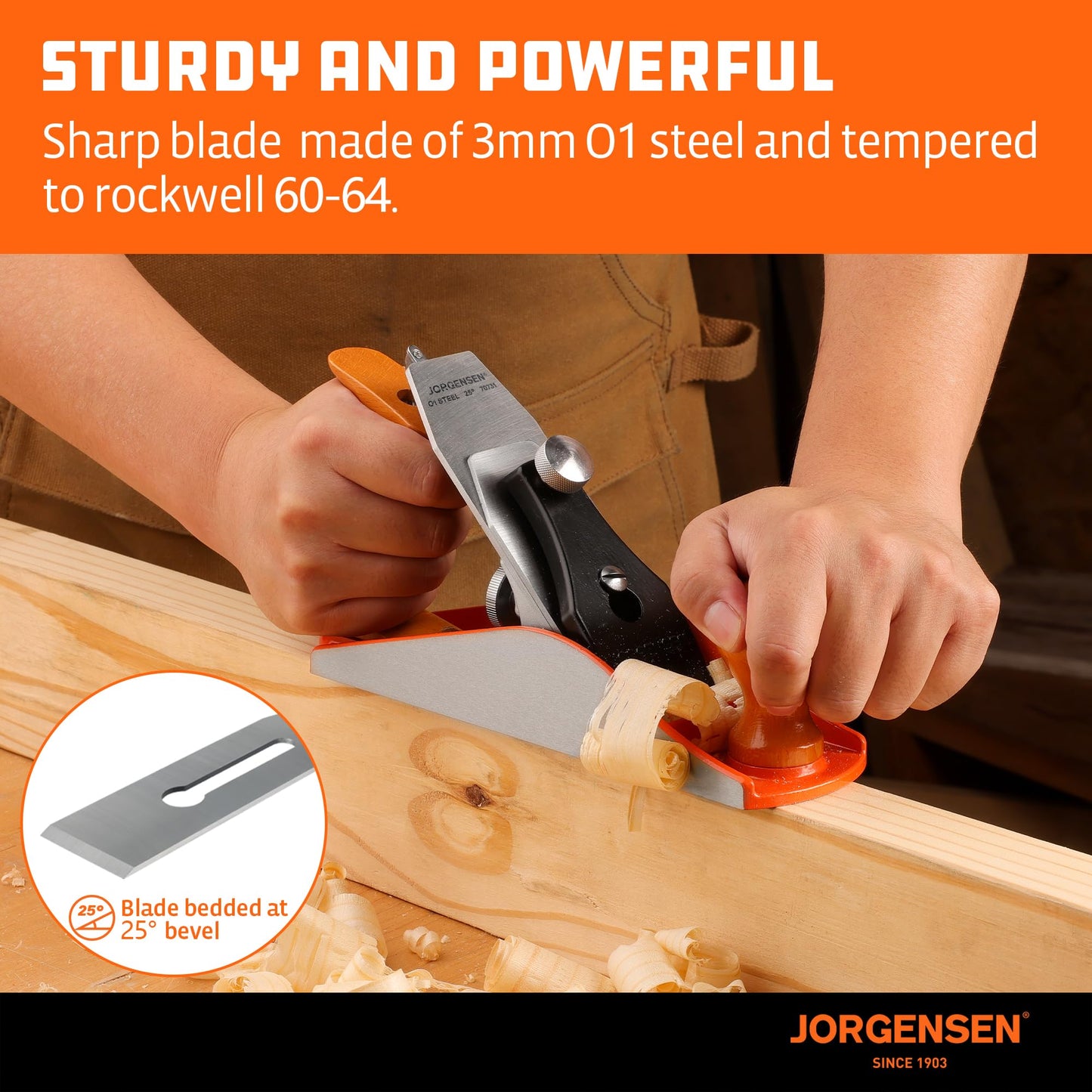 JORGENSEN No.4 10" Wood Plane , Hand Plane for Woodworking, Professional Smoothing Plane for Trimming, Craft - Hand Plane with Ductile Iron Body, Adjustable Cutting Depth