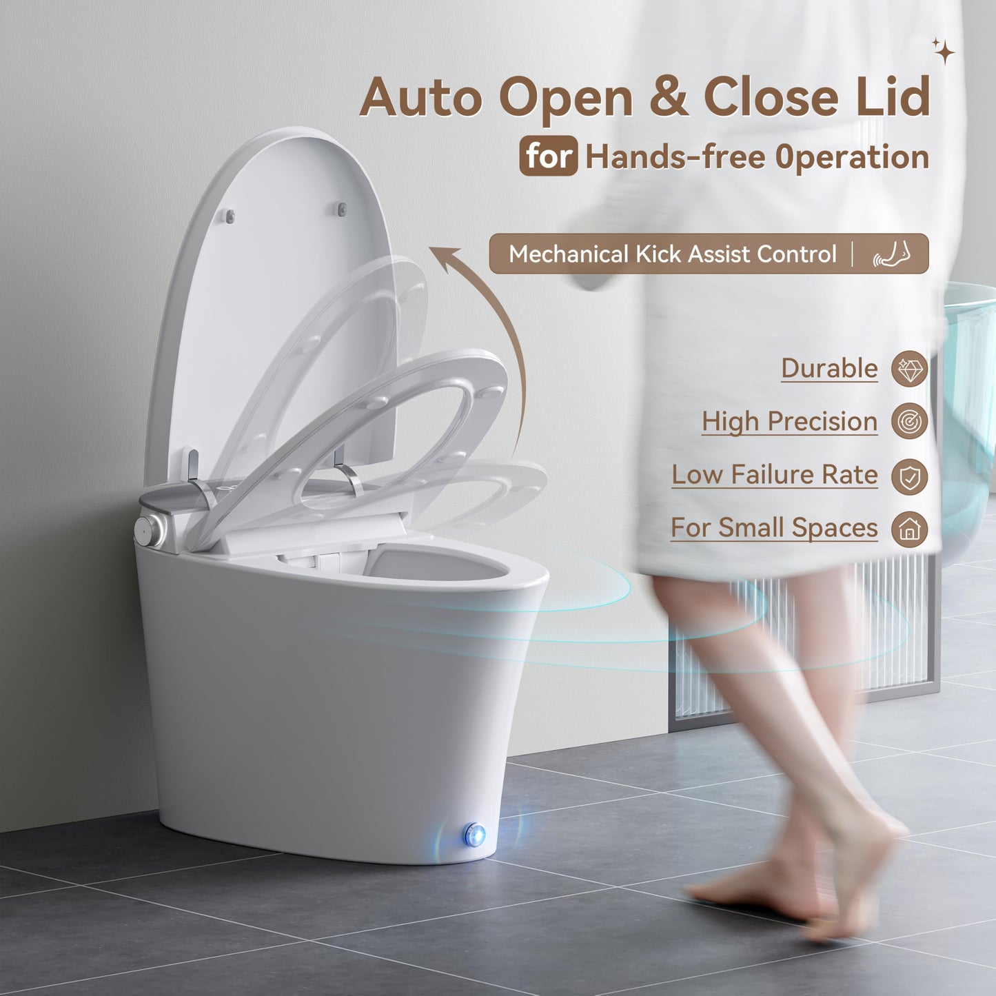 Uncle Brown Smart Toilet with Powerful Flush, for Low Water Pressure, Luxury Smart Toilet built-in bidet with Instant Warm Water, Auto Open& Close Lid and Kick Control, Deodorization, Night Light