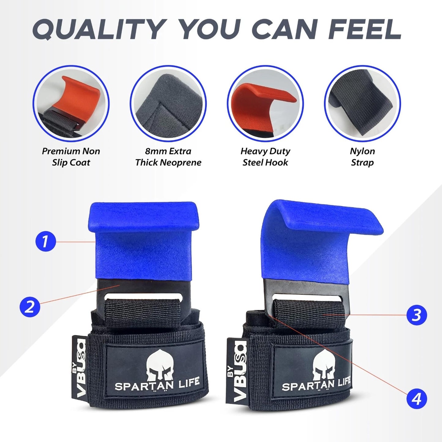 "Victorbudo USA Weight Lifting Hooks (Pair)  Heavy Duty Padded Wrist Straps for Deadlifts, Pull Ups, Rows & Shrugs  Anti-Rip Nylon Hand Grips for Weightlifting  Gym Gloves for Men & Women"