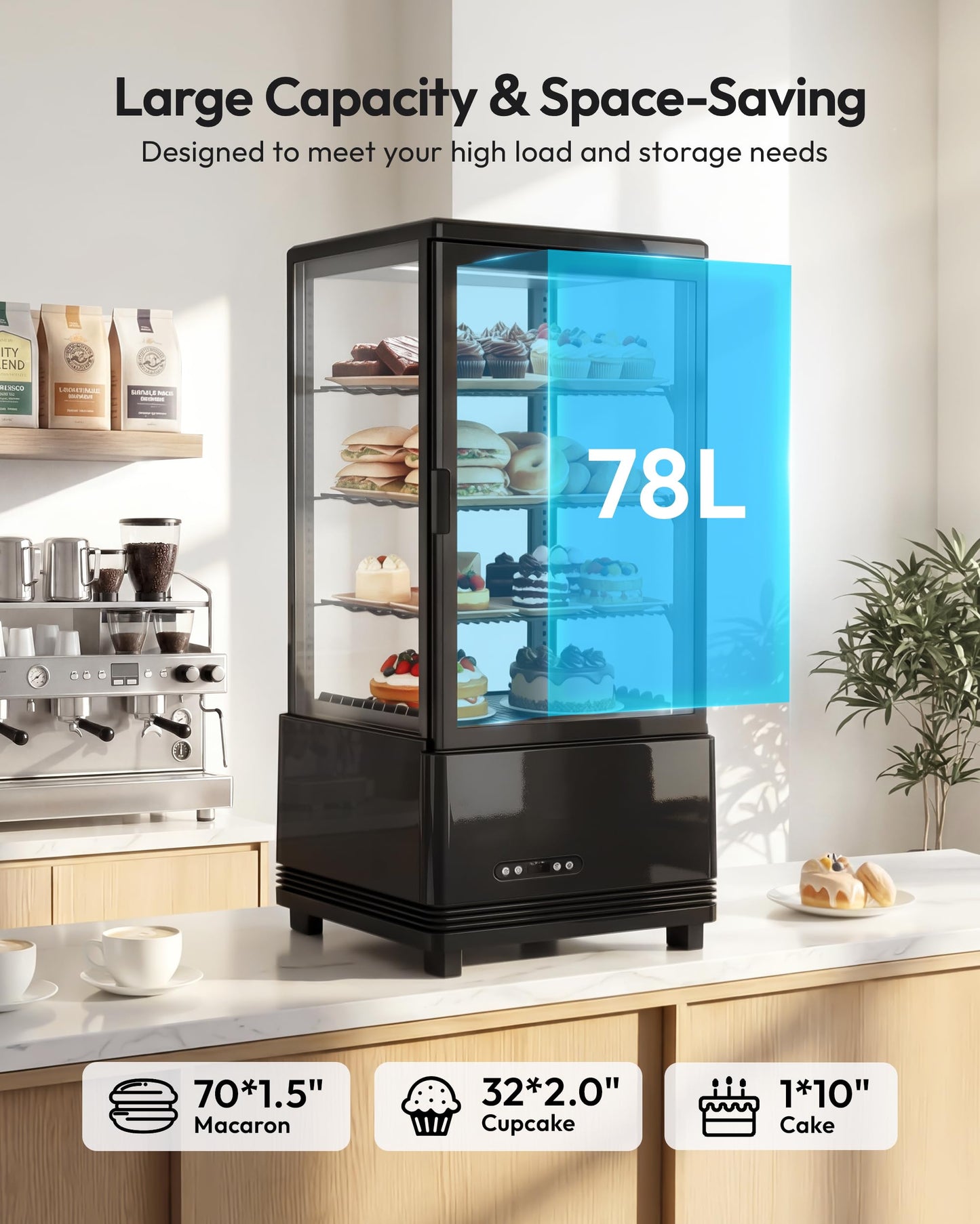 Commercial Refrigerator Countertop , ETL Certified Refrigerated Display Case 2.8 Cu.Ft / 78L, LED Lighted Display Refrigerator with Double Glass, Auto Defrost, Air Cooling for Bakery, Cafe, Store