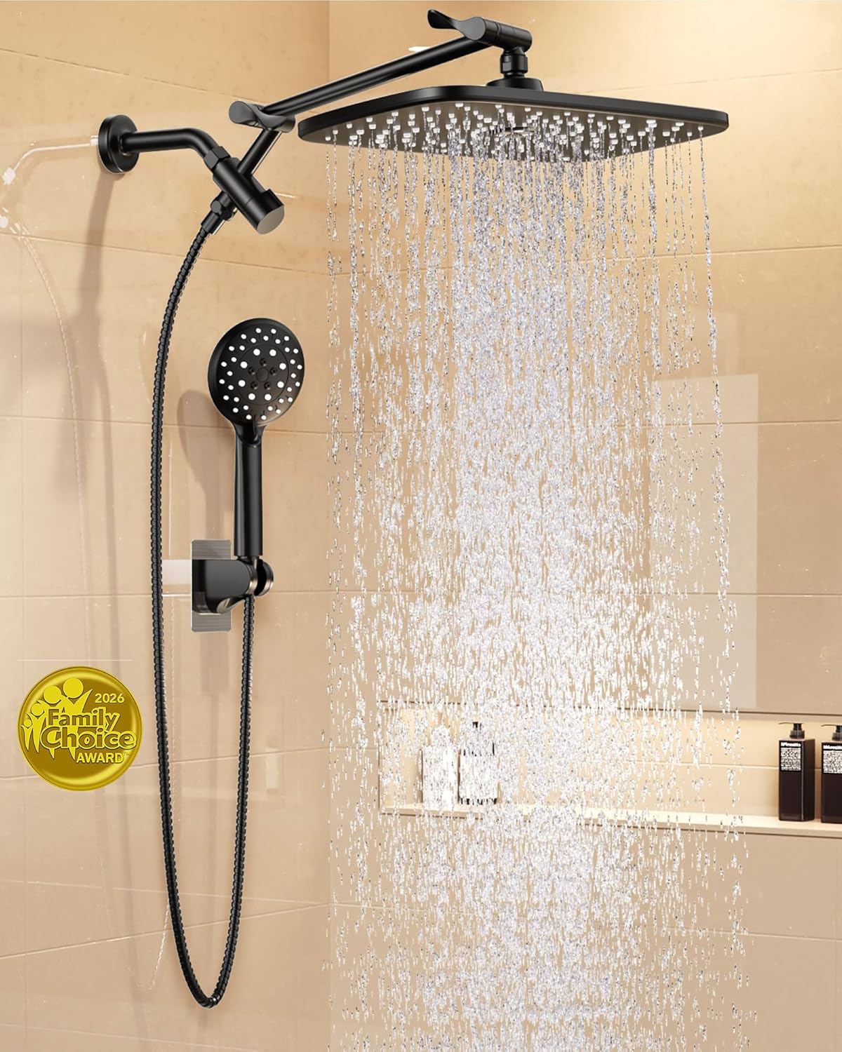 Veken Rain Shower Head - High Pressure Handheld Shower with Multi Spray Modes | 11.8" Matte Black